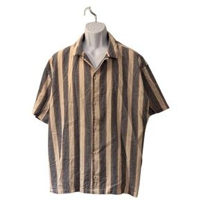 Aeropostale Mens Striped Short Sleeve Button Up Shirt XL Beige Blue Red Casual